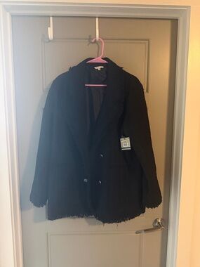 NWT John Mark Magic Moments Black Frayed-Hem Blazer Jacket